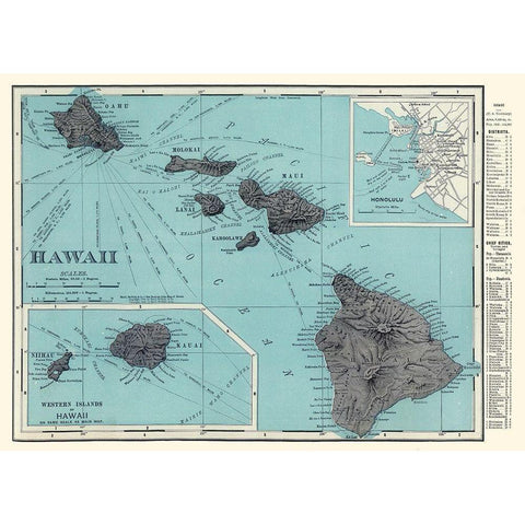 Hawaii - Rand McNally 1902  Black Modern Wood Framed Art Print with Double Matting by Rand McNally