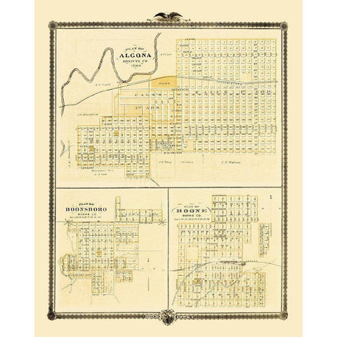 Algona, Boone, Boonsboro Iowa - Andreas 1874 White Modern Wood Framed Art Print by Andreas