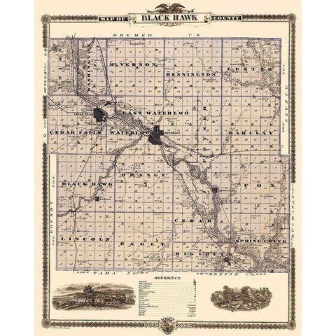 Black Hawk Iowa Landowner - Shober 1874 Black Modern Wood Framed Art Print with Double Matting by Shober