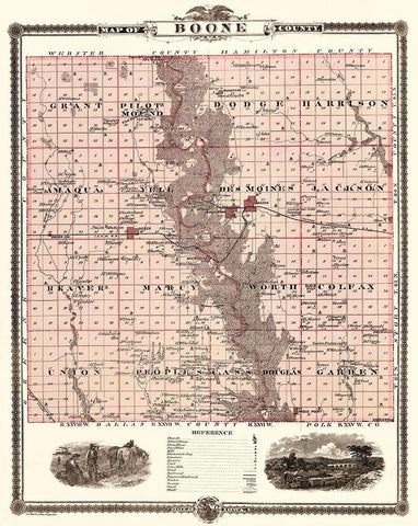 Boone Iowa Landowner - Andreas 1874 Black Ornate Wood Framed Art Print with Double Matting by Andreas