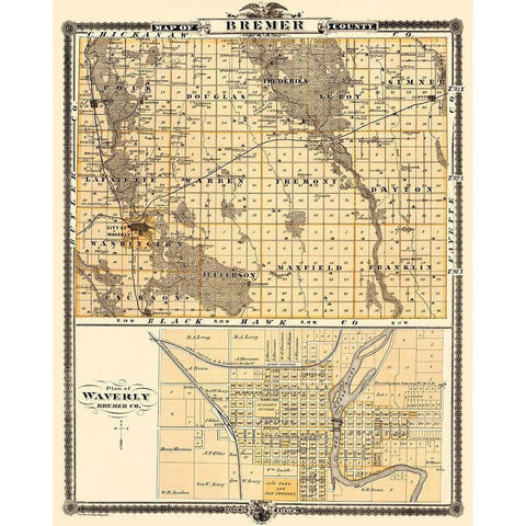 Bremer Iowa Landowner - Andreas 1874 White Modern Wood Framed Art Print by Andreas