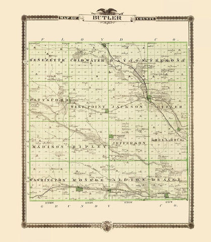 Butler Iowa Landowner - Andreas 1874 Black Ornate Wood Framed Art Print with Double Matting by Andreas