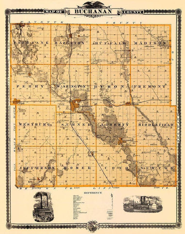 Buchanan Iowa Landowner - Andreas 1874 Black Ornate Wood Framed Art Print with Double Matting by Andreas