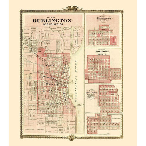 Burlington, Greenfield, Fontanelle, Stuart Iowa Gold Ornate Wood Framed Art Print with Double Matting by Andreas