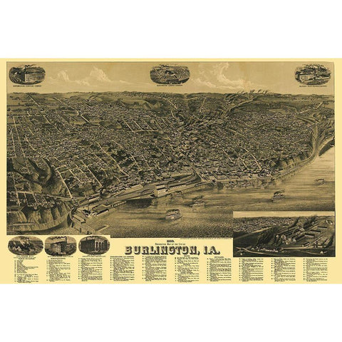 Burlington Iowa - Wellge 1889 Black Modern Wood Framed Art Print with Double Matting by Wellge