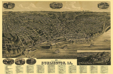 Burlington Iowa - Wellge 1889 White Modern Wood Framed Art Print with Double Matting by Wellge