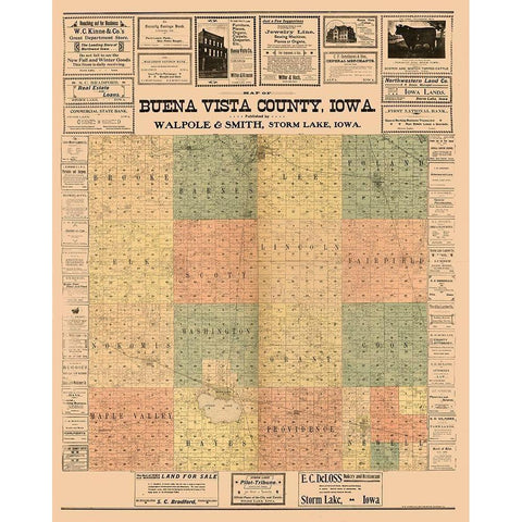 Buena Vista County Iowa - Hixson 1901  White Modern Wood Framed Art Print by Hixson
