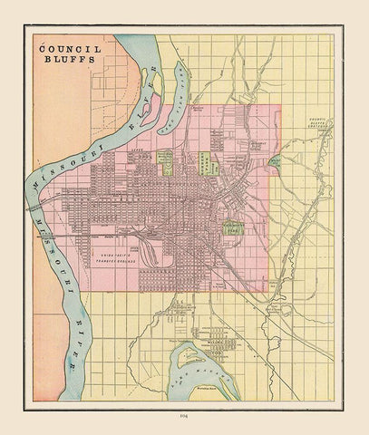 Council Bluffs  Iowa - Cram 1892 Black Ornate Wood Framed Art Print with Double Matting by Cram