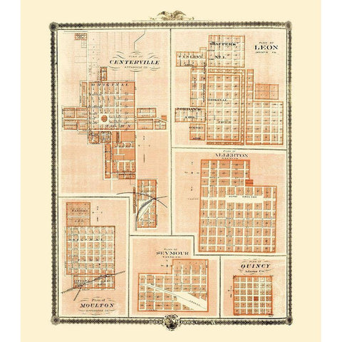 Centerville, Leon, Allerton, Seymour, Quincy Iowa Gold Ornate Wood Framed Art Print with Double Matting by Andreas