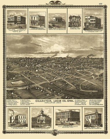 Chariton Iowa - Andreas 1875 Black Ornate Wood Framed Art Print with Double Matting by Andreas