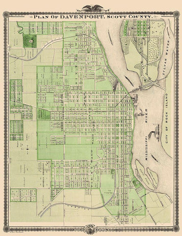 Davenport Iowa Landowner - Shober 1875 White Modern Wood Framed Art Print with Double Matting by Shober