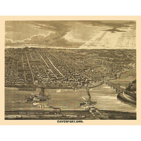 Davenport Iowa - Andreas 1875 Black Modern Wood Framed Art Print with Double Matting by Andreas