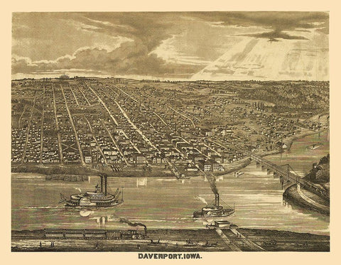 Davenport Iowa - Andreas 1875 Black Ornate Wood Framed Art Print with Double Matting by Andreas