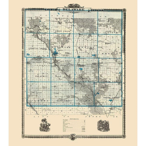 Delaware Iowa Landowner - Andreas 1874 Gold Ornate Wood Framed Art Print with Double Matting by Andreas