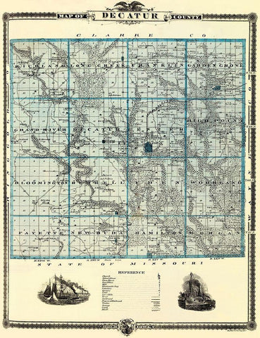 Decatur Iowa Landowner - Andreas 1875 Black Ornate Wood Framed Art Print with Double Matting by Andreas