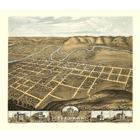 Decorah Iowa - Ruger 1870 Gold Ornate Wood Framed Art Print with Double Matting by Ruger