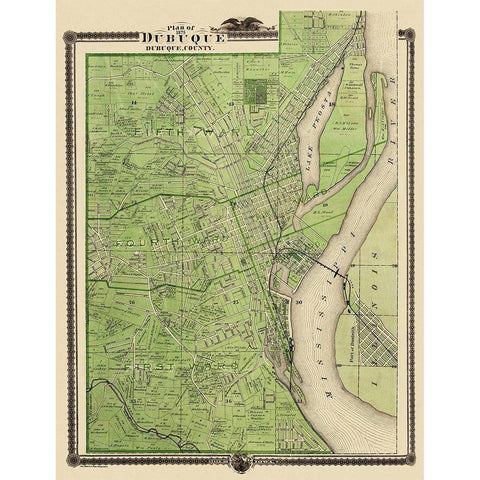 Dubuque Iowa Landowner - Shober 1875 White Modern Wood Framed Art Print by Shober