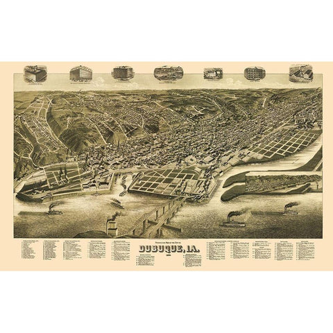 Dubuque Iowa - Wellge 1889 Gold Ornate Wood Framed Art Print with Double Matting by Wellge