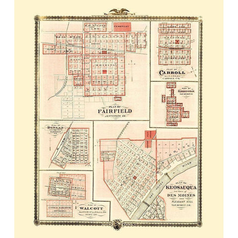 Fairfield, Carroll, Birmingham, Walcott, Keosauqua Gold Ornate Wood Framed Art Print with Double Matting by Andreas