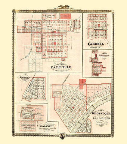 Fairfield, Carroll, Birmingham, Walcott, Keosauqua White Modern Wood Framed Art Print with Double Matting by Andreas