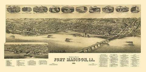 Fort Madison Iowa - Wellge 1889 Black Ornate Wood Framed Art Print with Double Matting by Wellge