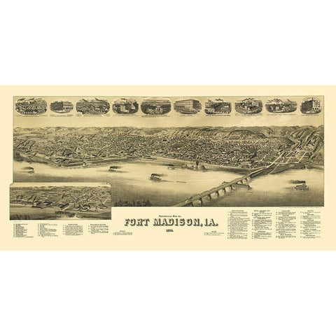 Fort Madison Iowa - Wellge 1889 Gold Ornate Wood Framed Art Print with Double Matting by Wellge