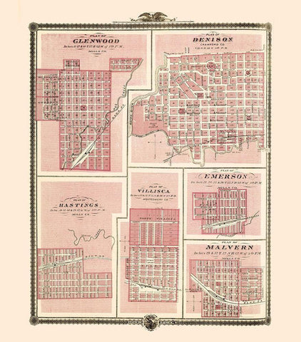 Glenwood, Denison, Hastings Iowa - Andreas 1874 White Modern Wood Framed Art Print with Double Matting by Andreas