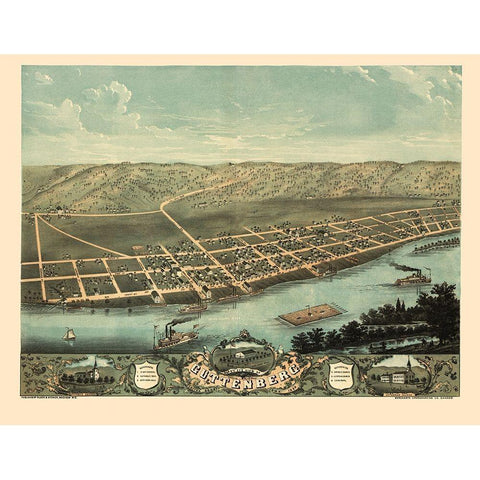 Guttenberg Iowa - Ruger 1869 Gold Ornate Wood Framed Art Print with Double Matting by Ruger