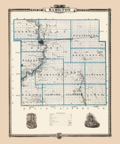 Hamilton Iowa Landowner - Andreas 1874 Black Ornate Wood Framed Art Print with Double Matting by Andreas