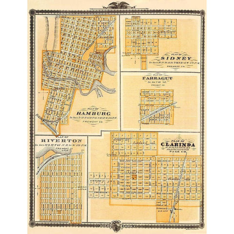 Hamburg, Sidney, Farragut, Riverton, Clarinda Iowa Gold Ornate Wood Framed Art Print with Double Matting by Andreas