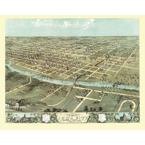 Iowa City Iowa - Ruger 1868 Gold Ornate Wood Framed Art Print with Double Matting by Ruger