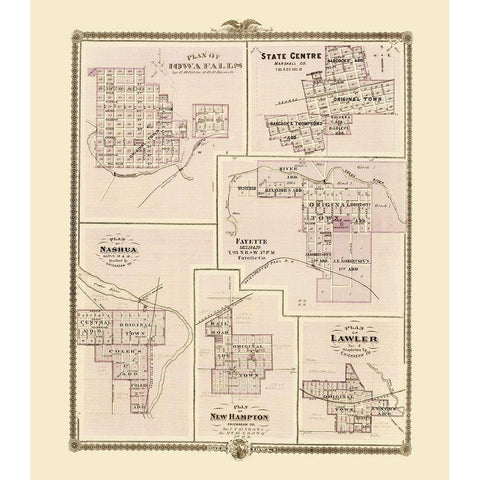 Iowa Falls, Nashua, Fayette, State Centre Iowa Gold Ornate Wood Framed Art Print with Double Matting by Andreas