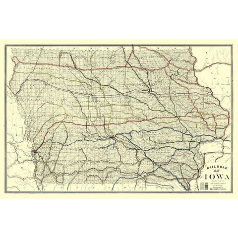 Iowa Railroad - Western Litho 1881  Gold Ornate Wood Framed Art Print with Double Matting by Western Litho