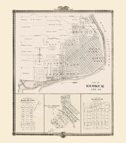 Keokuk, Forest City, Greene, Garner Iowa Black Ornate Wood Framed Art Print with Double Matting by Andreas