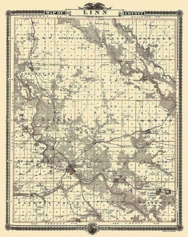 Linn  Mt Vernon Iowa Landowner - Shober 1875 Black Ornate Wood Framed Art Print with Double Matting by Shober