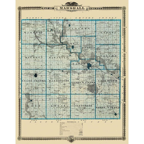 Marshall Iowa Landowner - Shober 1875 Gold Ornate Wood Framed Art Print with Double Matting by Shober