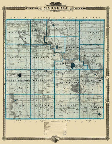 Marshall Iowa Landowner - Shober 1875 White Modern Wood Framed Art Print with Double Matting by Shober