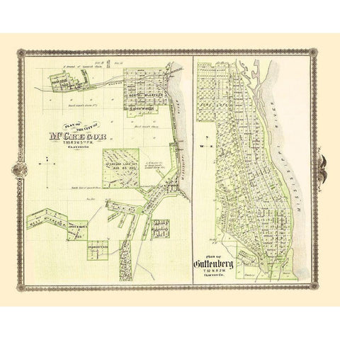 Mcgregor, Guttenberg Iowa Landowner - Andreas 1874 Gold Ornate Wood Framed Art Print with Double Matting by Andreas