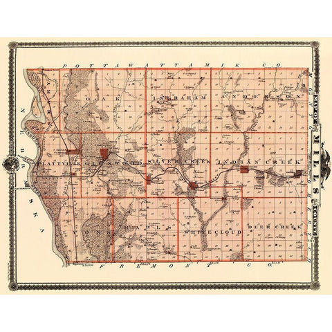 Mills Iowa - Shober 1875 Gold Ornate Wood Framed Art Print with Double Matting by Shober