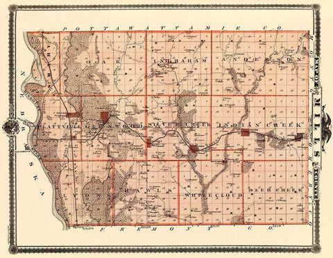 Mills Iowa - Shober 1875 Black Ornate Wood Framed Art Print with Double Matting by Shober