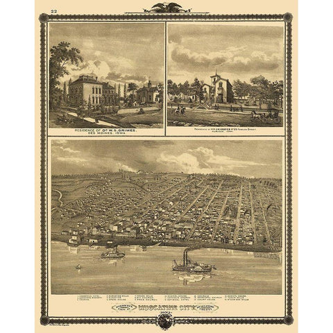 Muscatine Iowa - Andreas 1875 Black Modern Wood Framed Art Print with Double Matting by Andreas