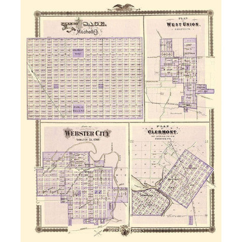 Osage, West Union, Webster City, Clermont Iowa Gold Ornate Wood Framed Art Print with Double Matting by Andreas