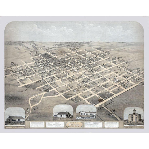 Pella Iowa - Koch 1869  Gold Ornate Wood Framed Art Print with Double Matting by Koch