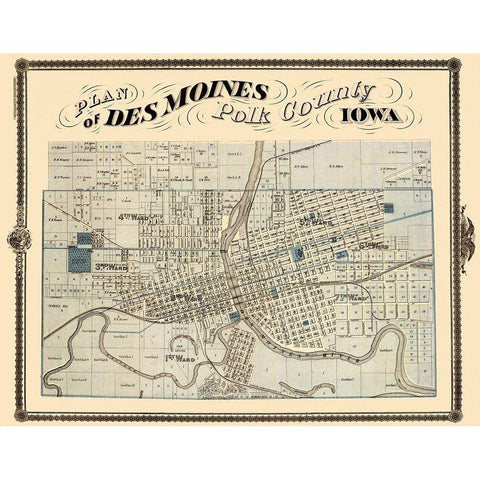 Des Moines Iowa Landowner - Andreas 1875 Gold Ornate Wood Framed Art Print with Double Matting by Andreas