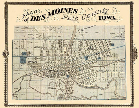 Des Moines Iowa Landowner - Andreas 1875 White Modern Wood Framed Art Print with Double Matting by Andreas