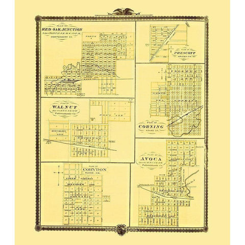 Red Oak Junction, Prescott, Walnut, Corning Iowa Gold Ornate Wood Framed Art Print with Double Matting by Andreas