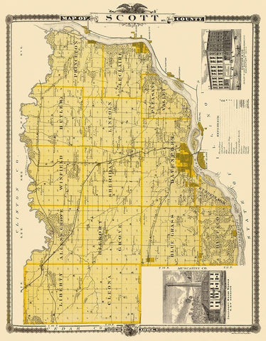 Scott Iowa Landowner - Shober 1875 Black Ornate Wood Framed Art Print with Double Matting by Shober