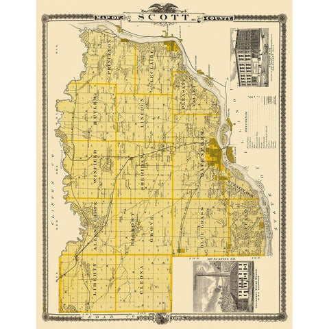 Scott Iowa Landowner - Shober 1875 Gold Ornate Wood Framed Art Print with Double Matting by Shober