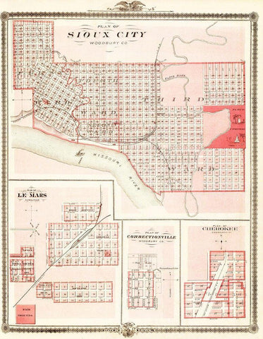 Sioux City, Le Mars Iowa - Andreas 1875 White Modern Wood Framed Art Print with Double Matting by Andreas