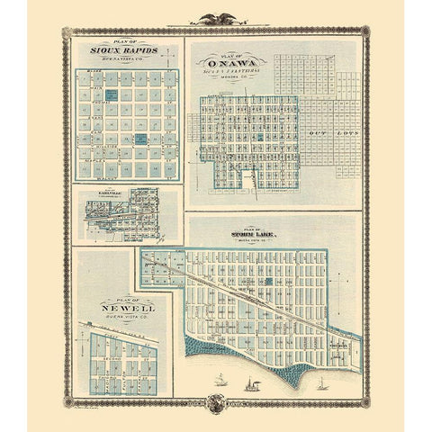 Sioux Rapids, Onawa, Earlville, Storm Lake, Newell White Modern Wood Framed Art Print by Andreas